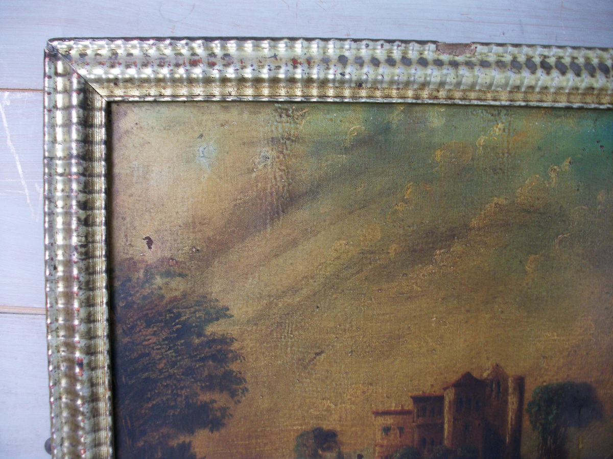 Gilded French Mirror with Painting